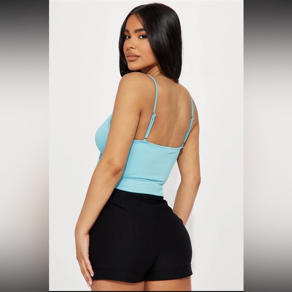 Aqua Blue Ribbed Crop Tank Top - Picture 3 of 3